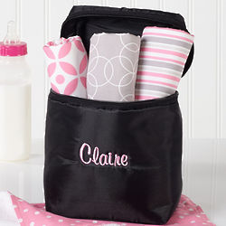 Trendy Baby Girl Embroidered Bottle Bag and Burp Cloth Set
