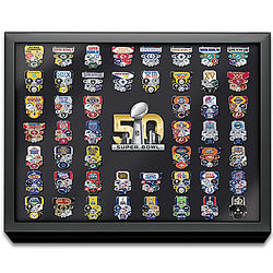 Super Bowl 50 Pin Collection with Replica Tickets in Display Case