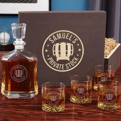 Private Stock Engraved Decanter and Whiskey Glass Set