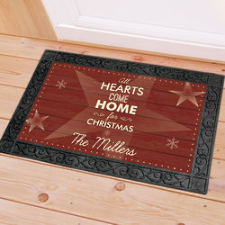 Personalized Hearts Come Home for Christmas Door Mat