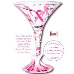Hand-Painted Pink Ribbon Martini Glass