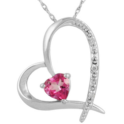 Pink Topaz Heart and Diamond Pendant in 14K White Gold
