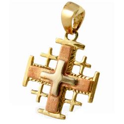 14K Three Layer Gold Jerusalem Cross Pendant