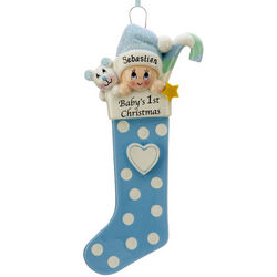 Personalized Baby's 1st Christmas Stocking Blue Ornament