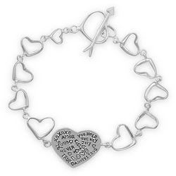 Heart Link Sterling Silver Message Bracelet