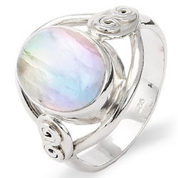 Sterling Silver Oval Rainbow Moonstone Ring