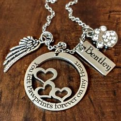 Angel Pet Pawprints Remembrance Engraved Personalized Necklace