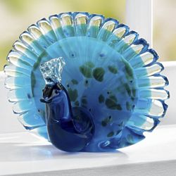 Peacock Figurine in Blue, Green, and White Glass