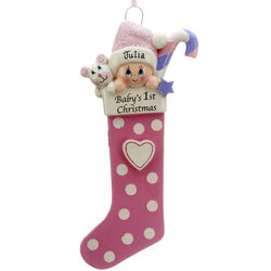 Personalized Baby's 1st Christmas Stocking Pink Ornament