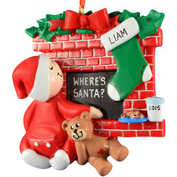 Waiting For Santa Baby By The Fireplace Ornament