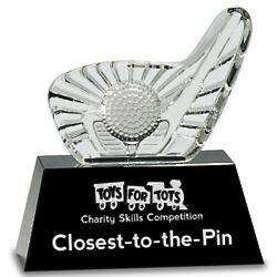 Personalized Crystal Golf Club Award with Black Pedestal