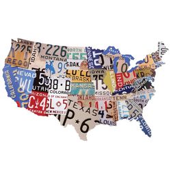 USA License Plate Map Steel Plaque