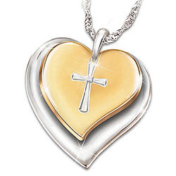 Heart of Faith Diamond Cross Pendant Necklace with Poem Card