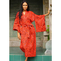 Red Floral Kimono Batik Robe