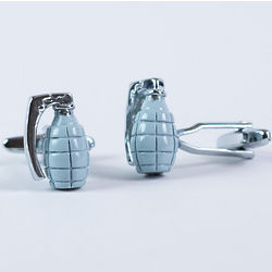 Rhodium Plated Hand Grenade Cufflinks