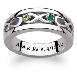 Couple's Personalized Sterling Silver Infinity Birthstone Ring