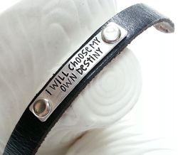 Personalized 2 Line Leather and Metal Cuff Bracelet