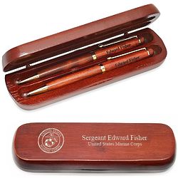 Marine Corps Cherrywood Double Pen and Box Set