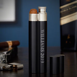Personalized Slim Cigar Flask in Black Stainless Steel