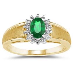 Emerald and Diamond Flower Ring 10k Yellow Gold
