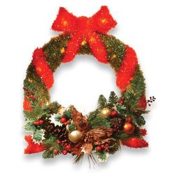 Red and Green Sisal Wreath with Lights