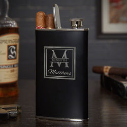 Oakhill Personalized Stainless Steel Black Cigar Flask for Men
