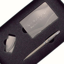 Personalized Business Card Holder, Money Clip & Pen Gift Set