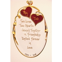 Personalized Ruby Sweethearts on Beveled Glass Oval