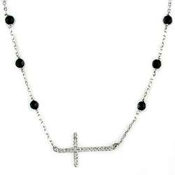 Sterling Silver Diamond Cross Black Onyx Necklace
