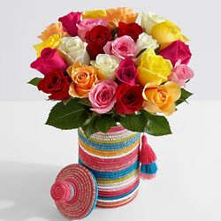 Two Dozen Rainbow Roses with All Across Africa Vase