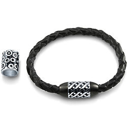 Black Braided Leather Bracelet with Interchangeable Elements