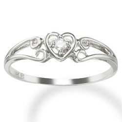 14k White Gold Heart and Diamond Promise Ring