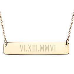 Personalized Roman Numeral Date Gold Bar Necklace
