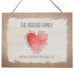 Personalized Family Is Where the Heart Is Burlap Wall Sign