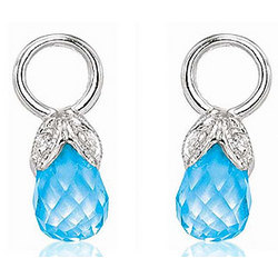 14K White Gold Pear Blue Topaz & Diamond Earring Charms