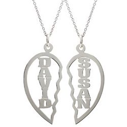 Couple's Personalized Sterling Silver Broken Heart Pendant