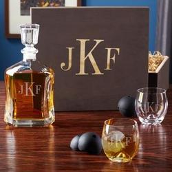 Classic Monogram Whiskey Decanter and Roller Rocks Gift Set
