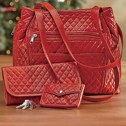 Red Quilted Handbag Set