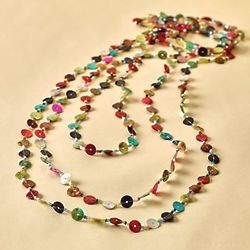 Multi-Color 3 Strand Shell Button Necklace