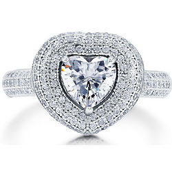 Sterling Silver Cubic Zirconia Heart Halo Ring