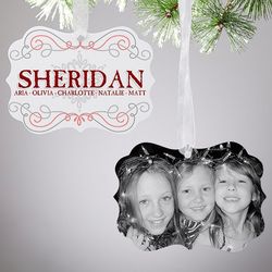Personalized Family Swirl 2-Sided Photo Ornament