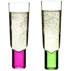 2 Blown Glass Champagne Glasses in Pink and Green