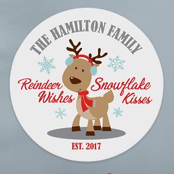 Personalized Reindeer Wishes Circle Wood Plaque