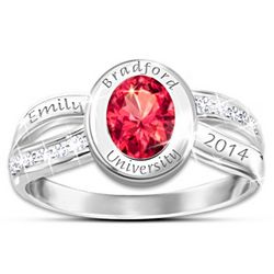 Personalized Diamond and Birthstone Sterling Silver Class Ring