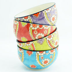 4 Handpainted Ceramic Lotus Bowls