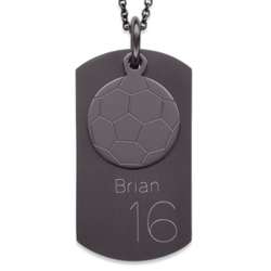 Black Stainless Steel Soccer Engraved Dog Tag Necklace