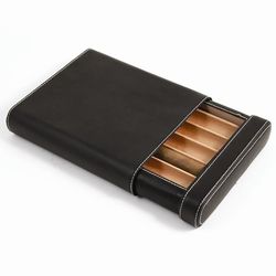 Spanish Cedar Lined Cigar Case in Black Leather