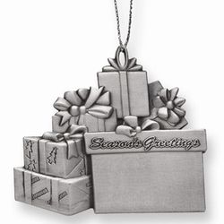 Personalized Season's Greetings Wrapped Presents Pewter Ornament