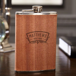 Personalized Natural Wood Wedding Party Flask