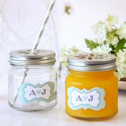 Personalized Mason Jars with Flower Lids and Straws